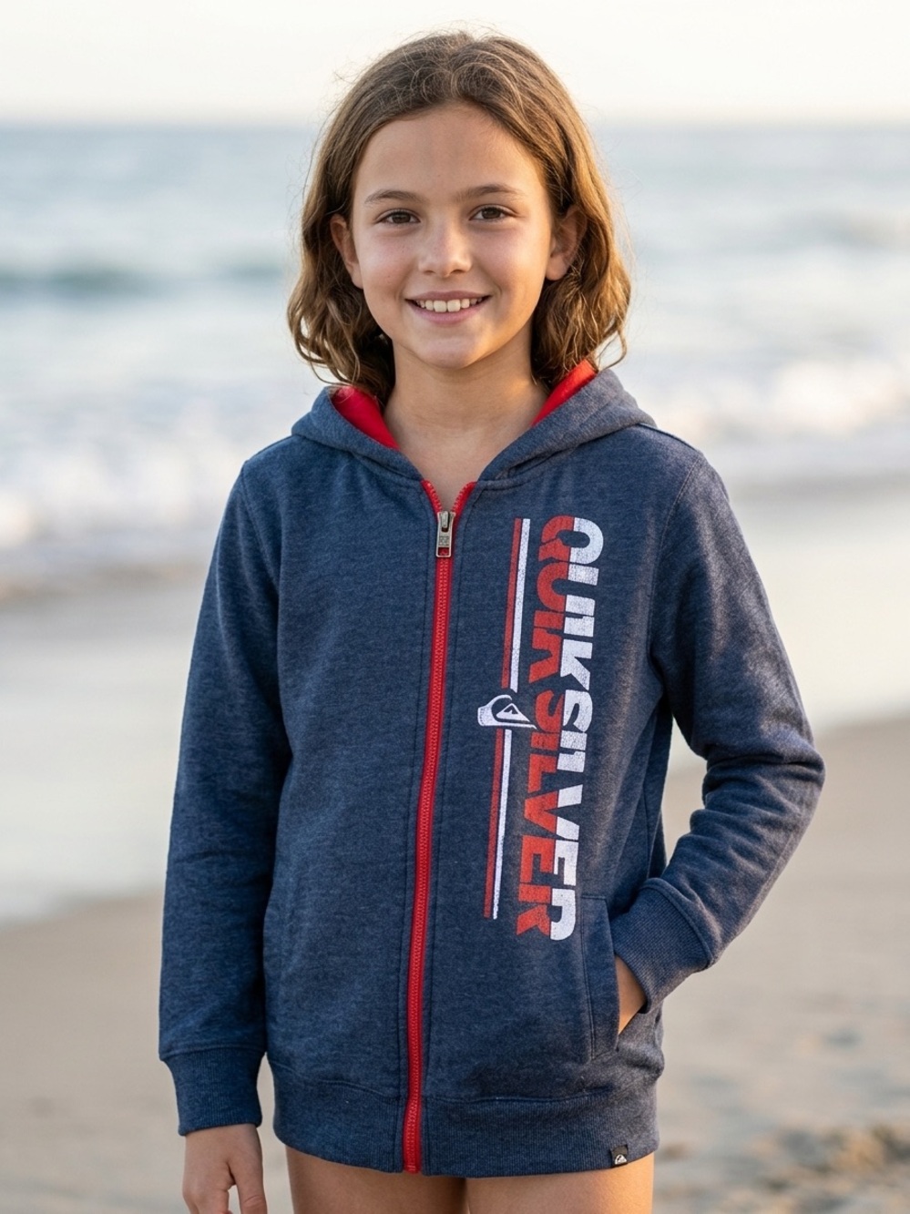 Quiksilver Navy Zip Hoodie with Red Accents